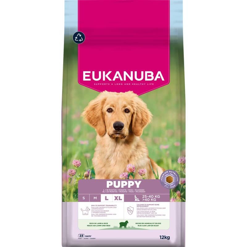 EUKANUBA PUPPY & JUNIOR LARGE LAMB & RICE sausā barība kucēniem 12kg